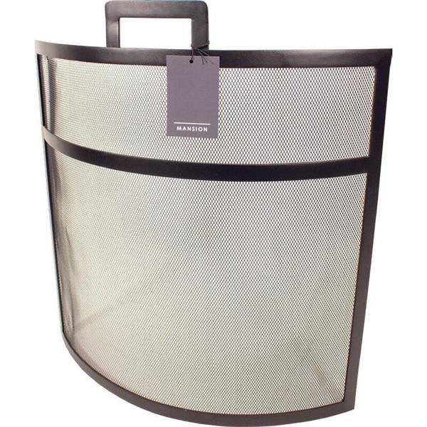 Black curved metal fire screen with handle, curved design for spark protection, 61x68cm, from Keans Claremorris