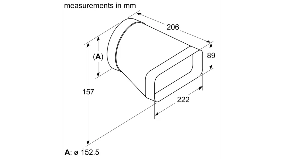 Neff Straight Adaptor flat to round Ø150mm, outlet 222x89mm, ventilation converter – Keans Claremorris
