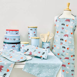 Blue Farmyard Adult Apron with farm animal design, durable fabric, from Keans Claremorris store.