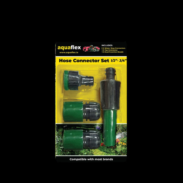 Aquaflex brass hose fittings set for durable outdoor hose connections, available at Keans Claremorris.