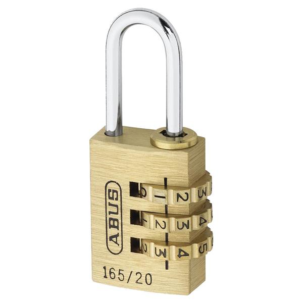 Abus 30mm brass combination padlock with steel shackle, 3-digit resettable code, ideal for lockers and suitcases - Keans