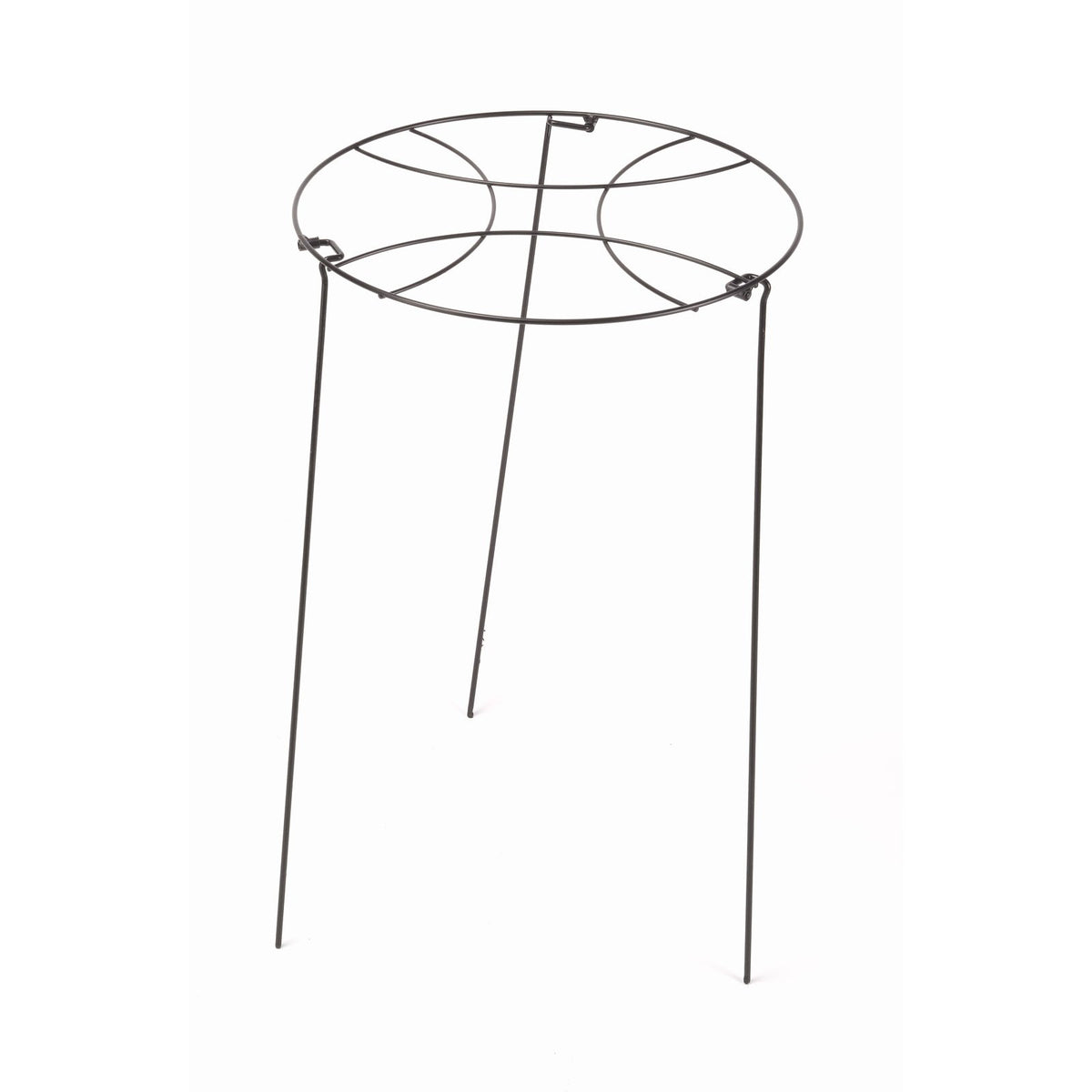 Gro-Ring plant support with a 50cm circular top and three 75cm legs in black metal.