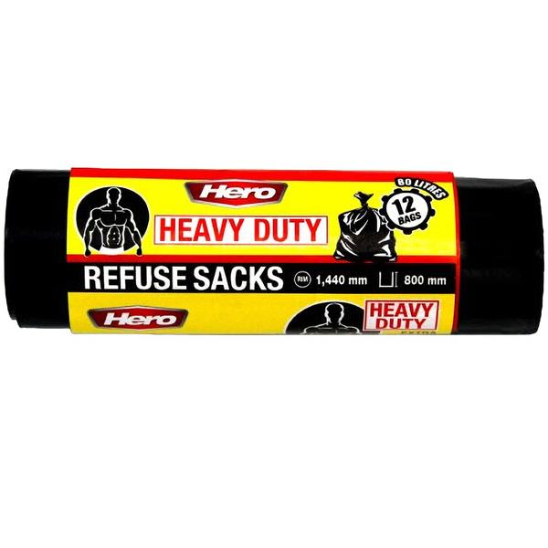 Hero Heavy Duty Refuse Sacks 4x12 pack, 80L strong bin liners for garden, kitchen, office waste – Keans Claremorris
