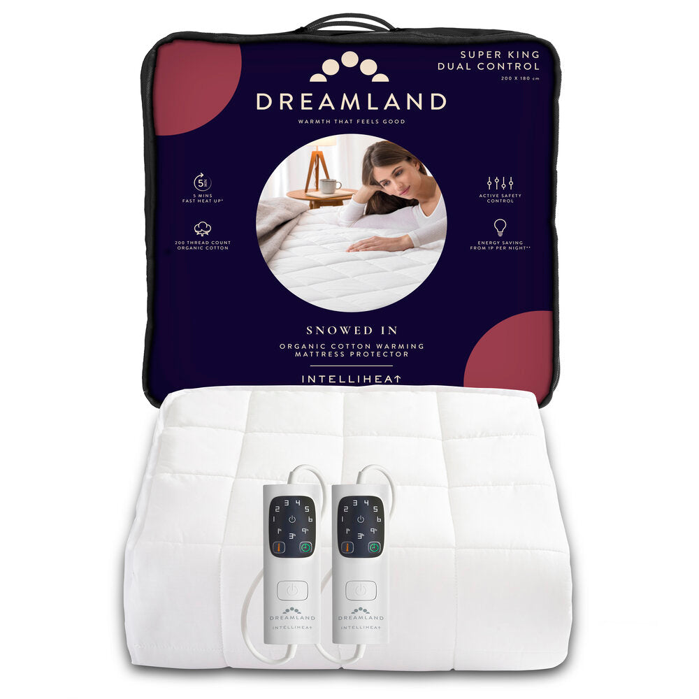 Dreamland Super King Dual Control Mattress Protector, 6 heat settings, organic cotton, auto shut-off, Keans Claremorris