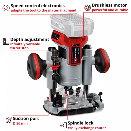 Einhell Power X-Change 18V Brushless 1/4" Router - Bare - Image 2