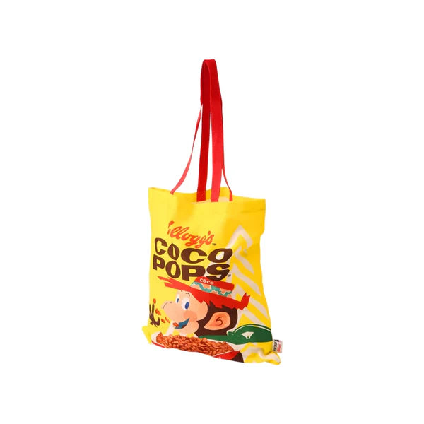 Vintage Kelloggs Coco Pops tote bag with nostalgic cereal box design, 100% cotton, looped straps – Keans Claremorris store.