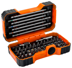 Bahco 54 piece Open tool case with various drill bits on a white background