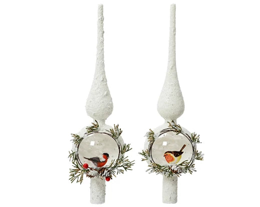 Glass Tree topper with Birds – White Glitter (2 Assorted) h31cm - Image 2