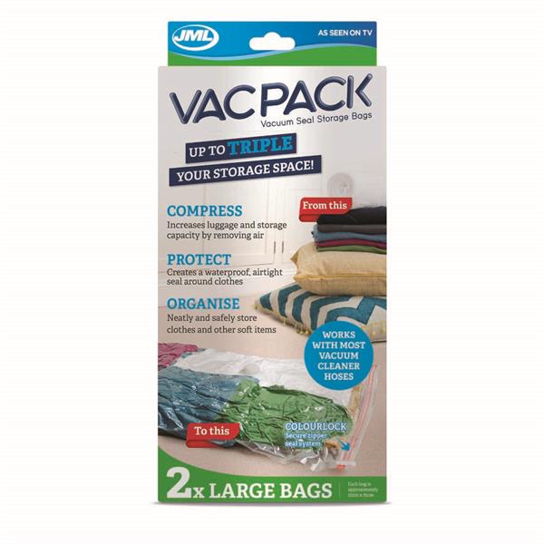 JML Large Vac Pack Storage Bags 2 Pack, vacuum-seal clothes and blankets, space-saving, airtight, works with most hoovers –