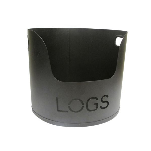 Black matte log bucket with handles, embossed "LOGS", 34cm tall, stylish and lightweight – available at Keans Claremorris.