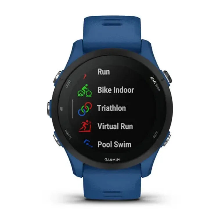 Garmin Forerunner 255 GPS Running Watch in Tidal Blue, advanced fitness tracking, available at Keans Claremorris