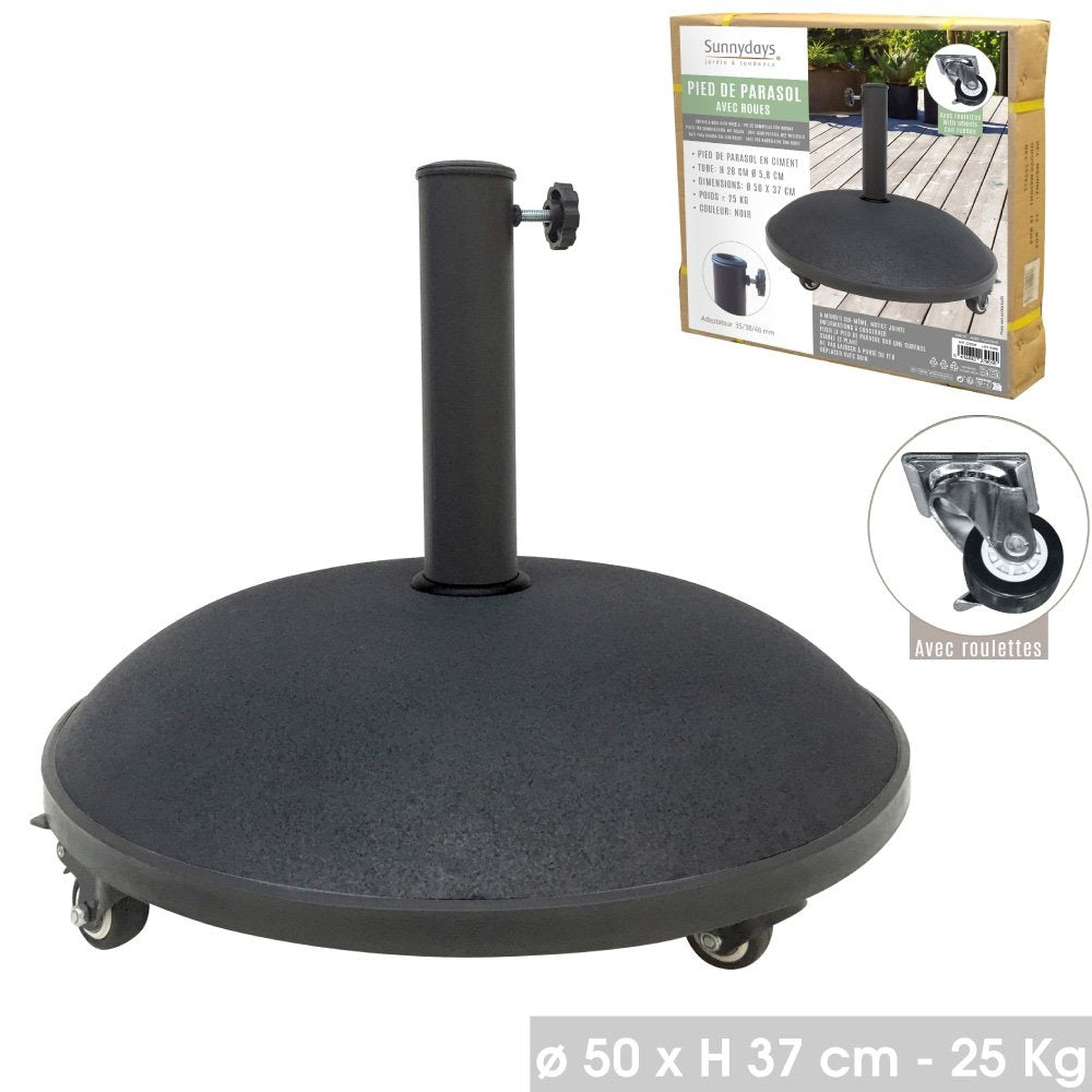 Parasol base with wheels 25kg, 50x47cm for easy moving, durable outdoor stand – Keans Claremorris