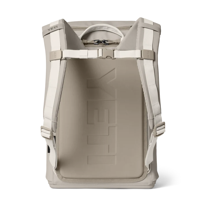 Yeti Eu Daytrip 20L Backpack in Cape Taupe shown from the back with padded straps and chest buckle.
