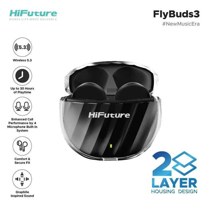 Hi Future Flybuds3 TWS Bluetooth 5.3 Black Earpods - Wireless Earbuds, Keans Claremorris