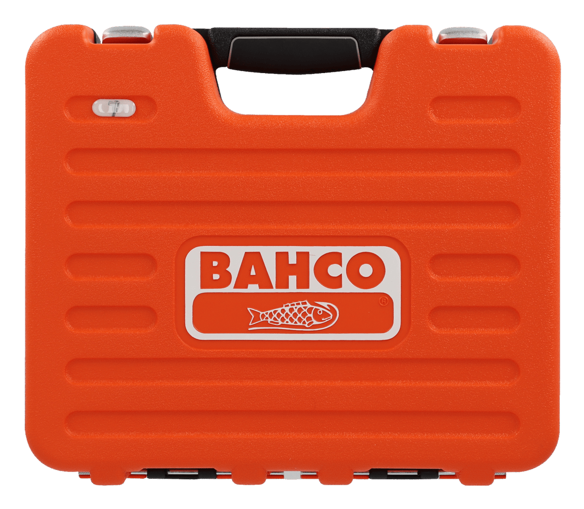 Orange hard plastic carrying case for Bacho S95 95-piece socket and mech set with black handle and logo label.
