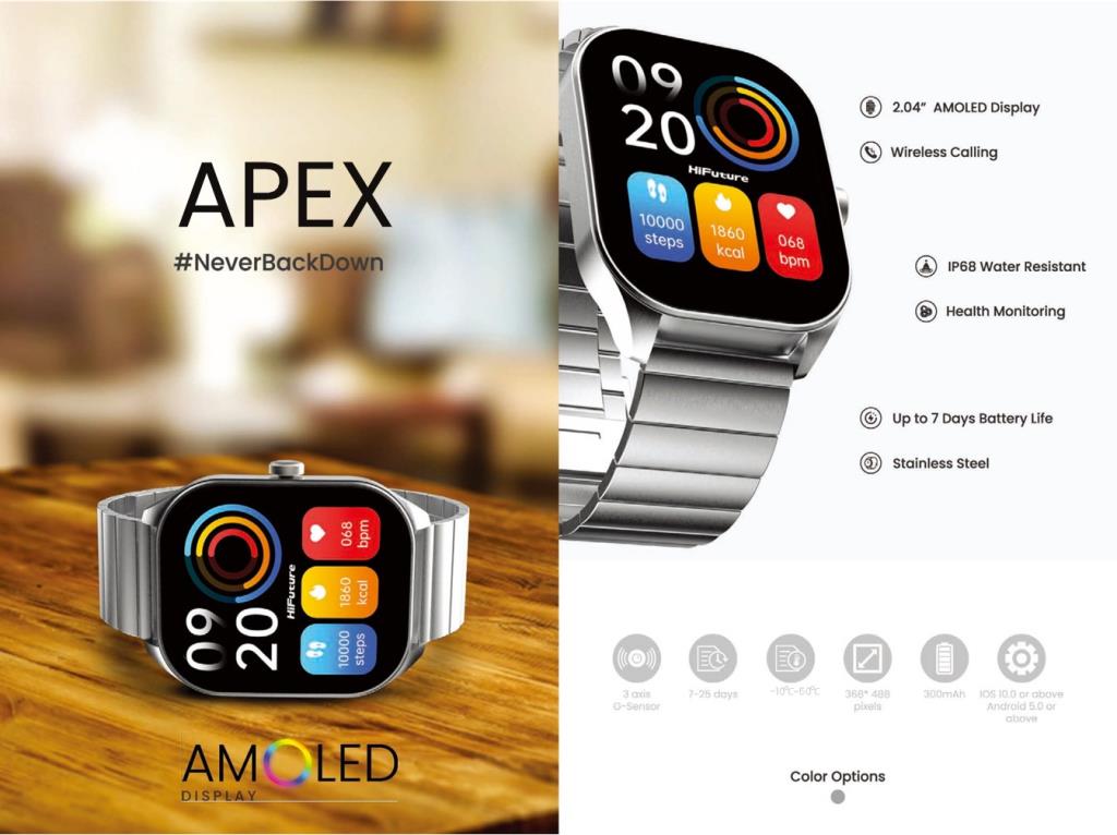 Hi Future Apex Smart Watch Silver with sleek design, fitness tracking - available at Keans Claremorris