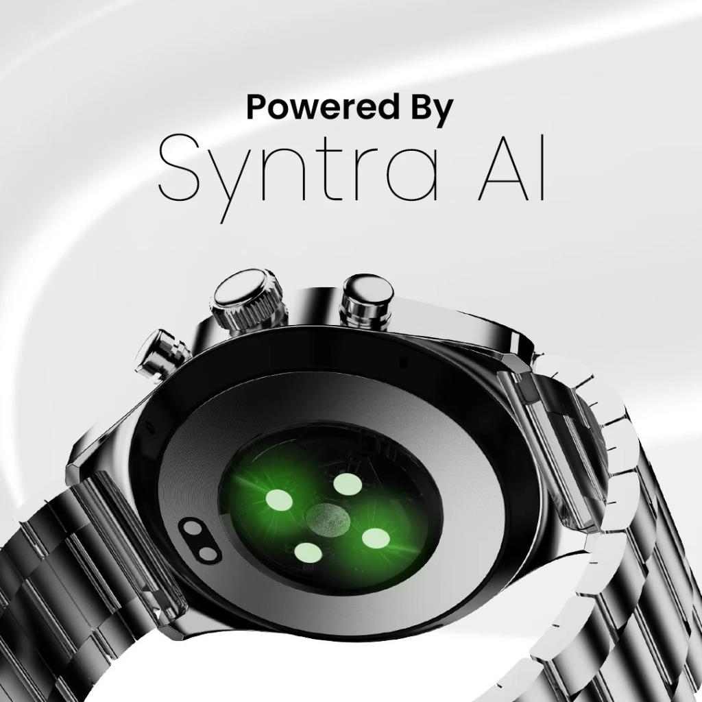 Back view of HiFuture GoPro2 Smart Watch Silver showing heart rate sensor glowing green