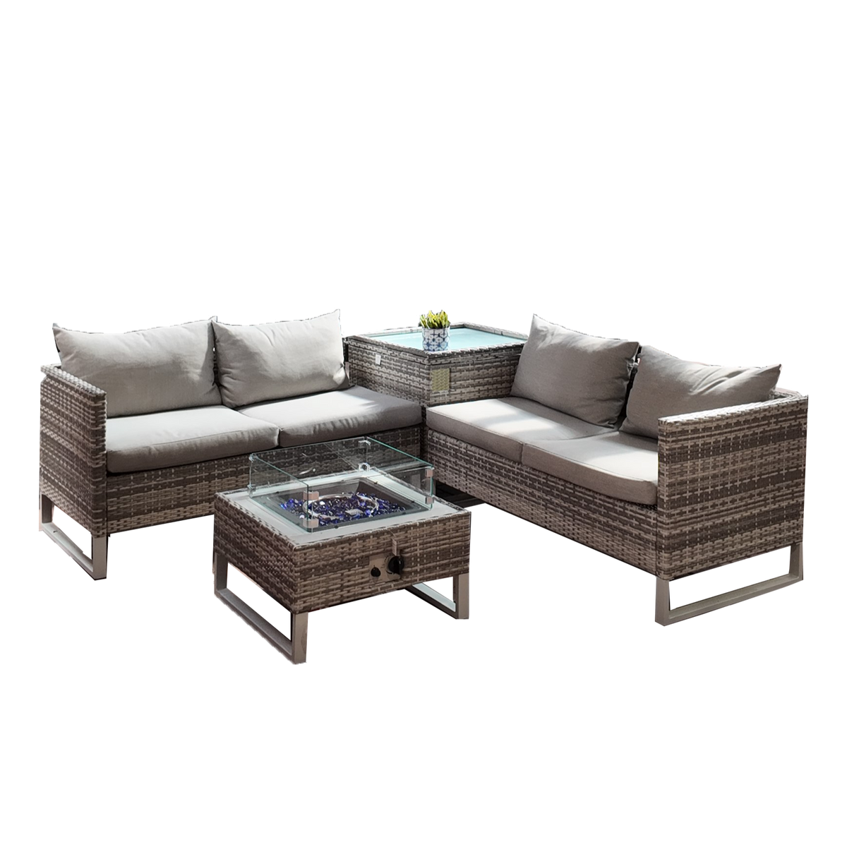 Palermo Corner Sofa Set with storage and fire pit, weather-resistant rattan, seats 4, easy assembly – Keans Claremorris