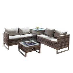Palermo Corner Sofa Set with storage and fire pit, weather-resistant rattan, seats 4, easy assembly – Keans Claremorris