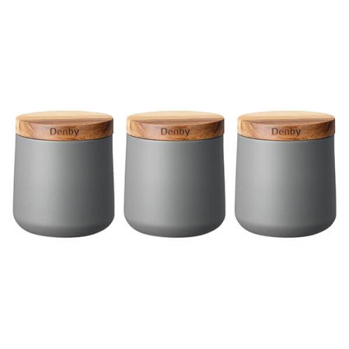 Denby Set Of 3 Grey Storage Canisters