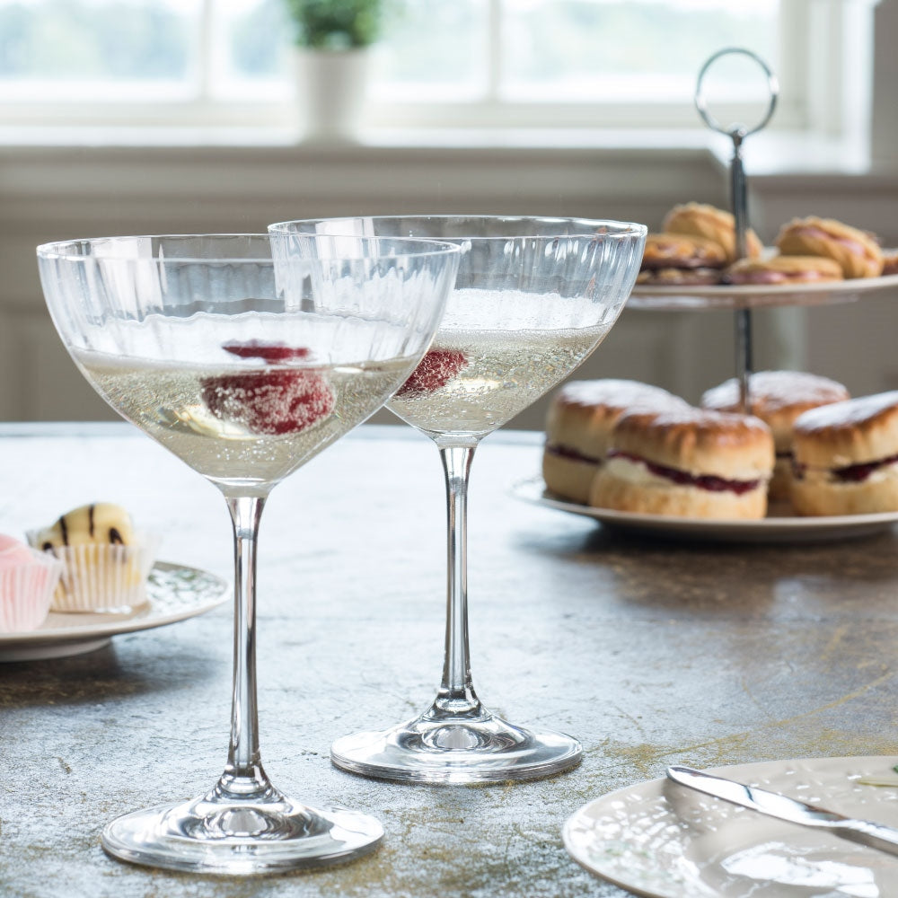 Galway Crystal Erne Champagne Saucer Set of 4 elegant glasses - Keans Claremorris