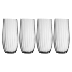 Galway Crystal Erne HiBall Set of 4 glasses, elegant whiskey and cocktail tumblers, stylish light line pattern, Keans