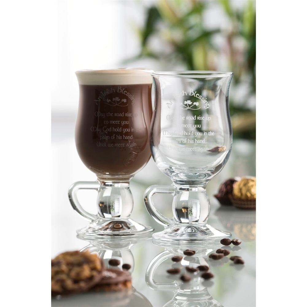 Galway Crystal Irish Blessing Latte Pair set, elegant glassware, perfect gift, available at Keans Claremorris