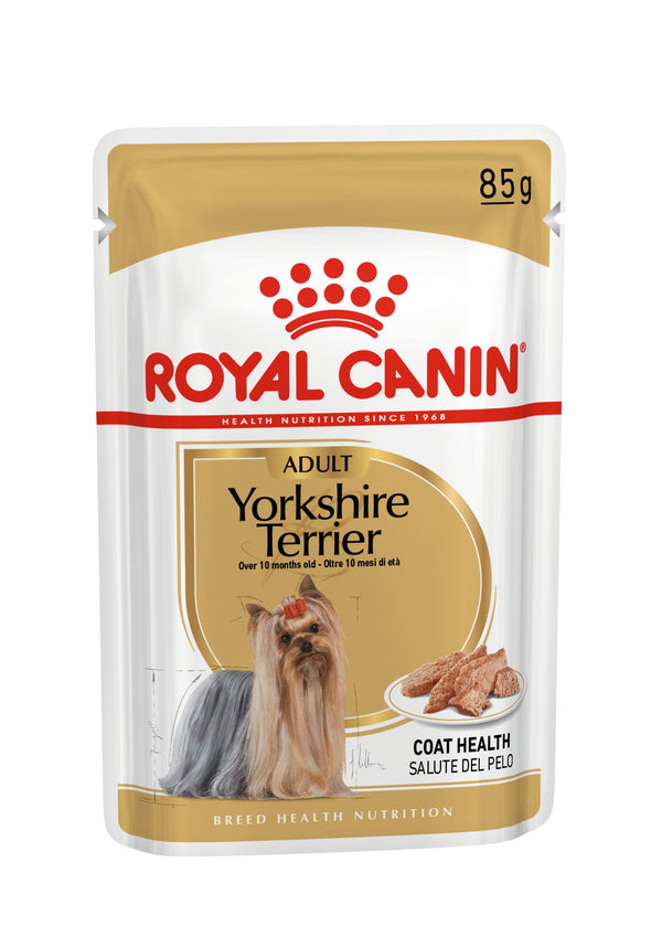 Royal Canin Yorkshire Terrier 85g dog pouch for skin, coat, digestion support – available at Keans Claremorris.