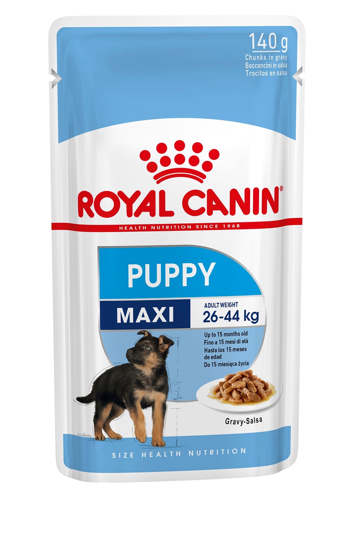 Royal Canin Maxi Adult in Gravy 140g pouch, wet dog food for large breeds, supports digestion and immune health - Keans