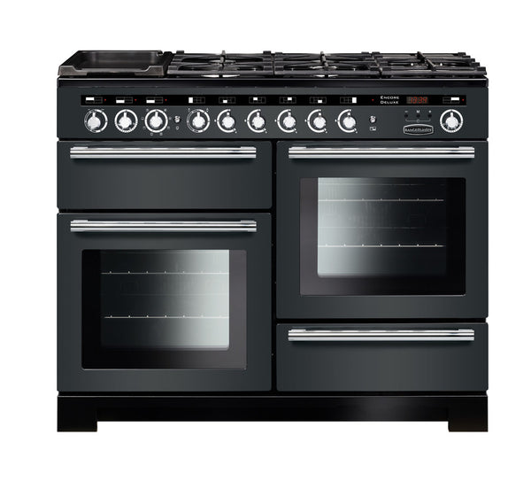 Rangemaster Encore Deluxe 110 Dual Fuel Range Cooker | Chrome Trim