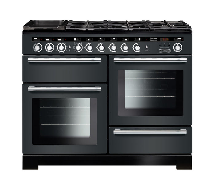 Rangemaster Encore Deluxe 110 Dual Fuel Range Cooker | Chrome Trim - Image 1