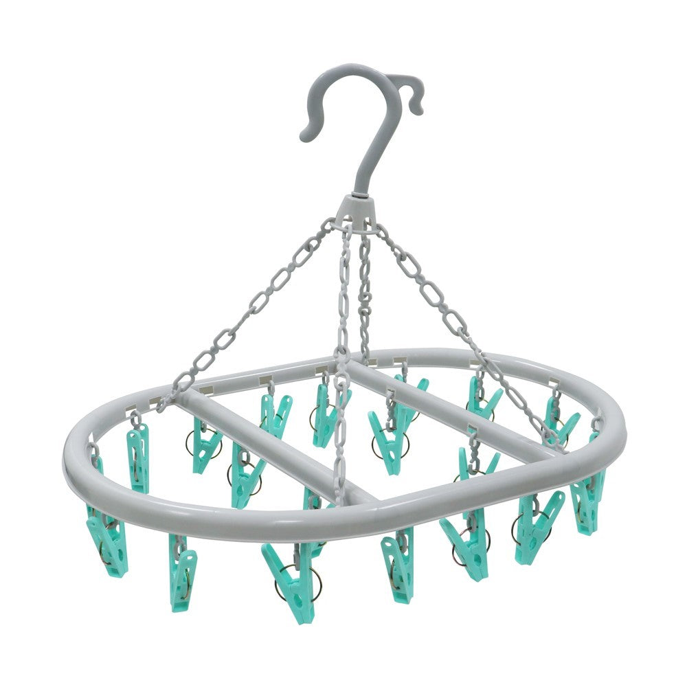 Oval Sock Dryer with 20 aqua pegs, foldable, durable plastic, 360° rotating hook for indoor/outdoor use – Keans Claremorris