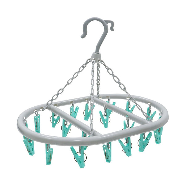 Oval Sock Dryer with 20 aqua pegs, foldable, durable plastic, 360° rotating hook for indoor/outdoor use – Keans Claremorris