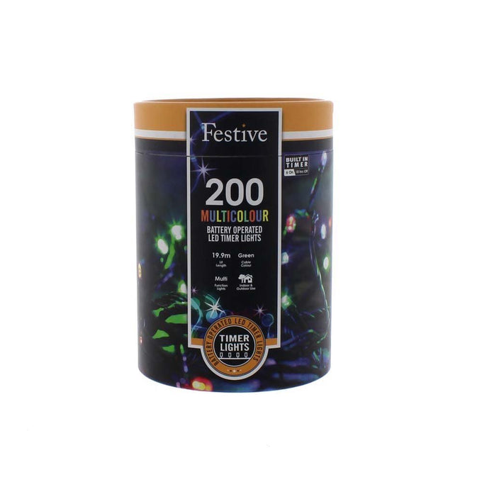 200 BO LED 8 Function with Timer String Lights Multi-Coloured - Image 1