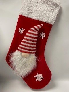 Santa Gonk Christmas Stocking in red and white with fur trim, hanging loop, festive décor – Keans Claremorris