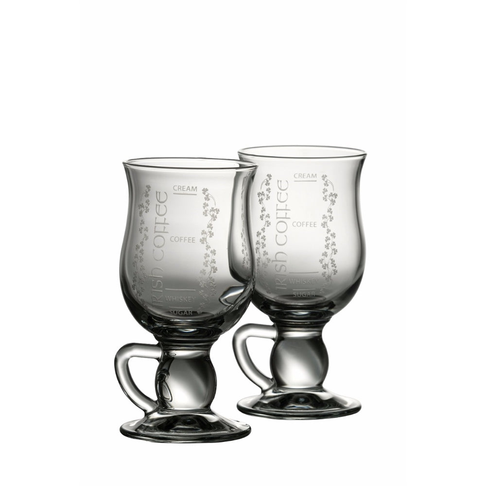 Galway Crystal Irish Coffee Pair set of 2 clear glass mugs with recipe, 14.5cm tall, perfect for lattes – Keans Claremorris