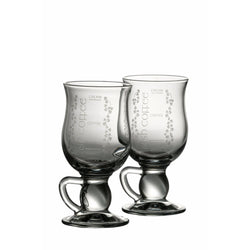 Galway Crystal Irish Coffee Pair set of 2 clear glass mugs with recipe, 14.5cm tall, perfect for lattes – Keans Claremorris