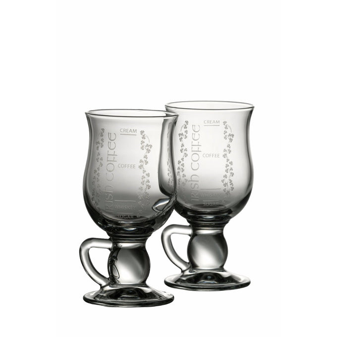 Galway Crystal Irish Coffee Pair set of 2 clear glass mugs with recipe, 14.5cm tall, perfect for lattes – Keans Claremorris