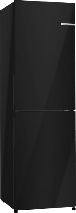 Bosch Series 2 255L Freestanding Fridge Freezer in black gloss with NoFrost, LED lighting, and 4 freezer drawers at Keans