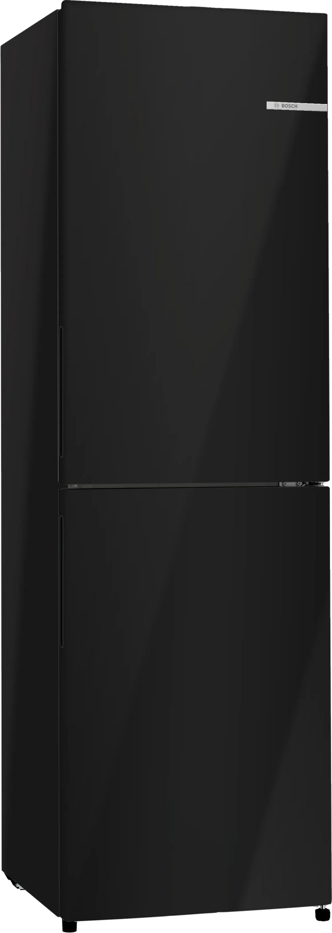 Bosch Series 2 255L Freestanding Fridge Freezer in black gloss with NoFrost, LED lighting, and 4 freezer drawers at Keans