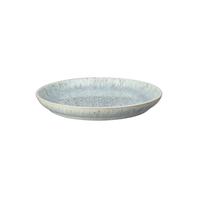 Denby Halo Speckle Medium Coupe Plate with textured finish, perfect for everyday use – available at Keans Claremorris.