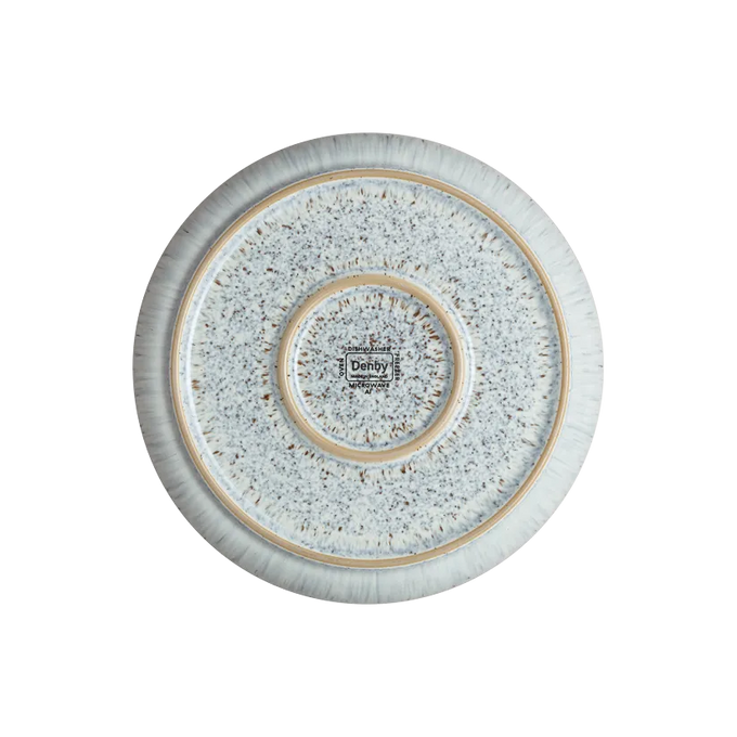 Denby Halo Speckle Medium Coupe Plate with speckled glaze, durable stoneware, available at Keans Claremorris.