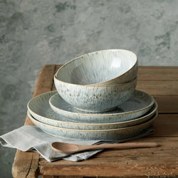 Denby Halo Speckle 12 Piece Coupe Set with speckled design, durable stoneware, available at Keans Claremorris.