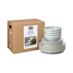 Denby Halo Speckle 12 Piece Tableware Set, handcrafted stoneware with speckled glaze, durable and microwave safe – Keans