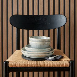 Denby Halo Speckle 12 Piece Coupe Set with speckled glaze, durable stoneware, available at Keans Claremorris.