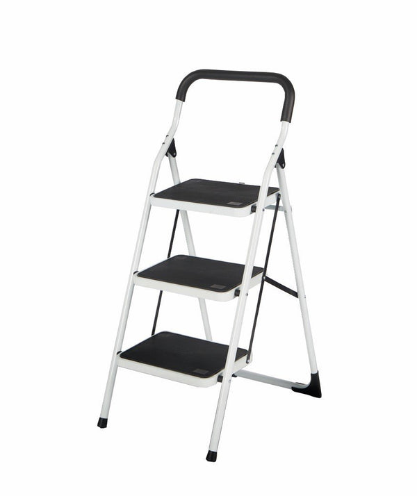 3 Tread Steel Household Steps with safety rail, non-slip rubber steps, locking mechanism, max height 2.72m – Keans