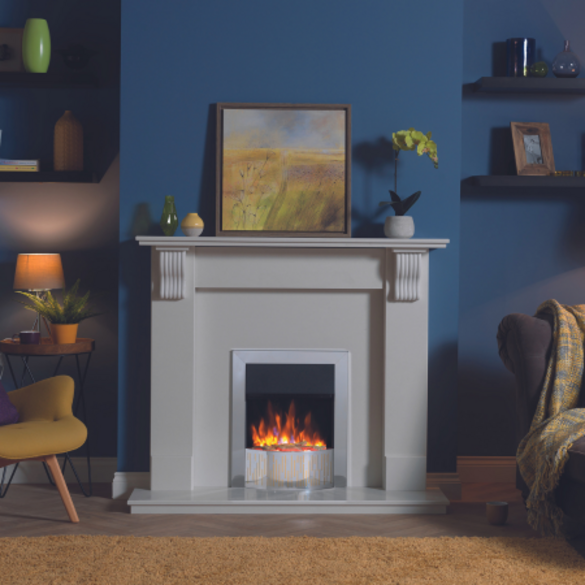 Dimplex Gorstan Inset Electric Fire Chrome finish, sleek design, energy-efficient heating - available at Keans Claremorris.