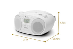 Roberts Zoombox FM radio with CD player in white, portable music system – available at Keans Claremorris