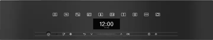 Control panel close-up of Miele DGM 7440 VitroLine steam microwave oven in obsidian black showing digital display and touch