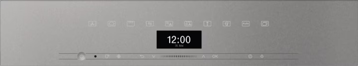 Miele H 7440 BM VitroLine oven microwave combo control panel with digital clock and touch buttons in graphite grey